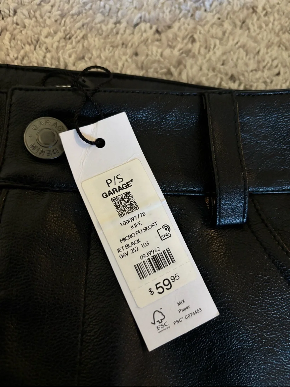 Garage Black Faux-Leather Skirt